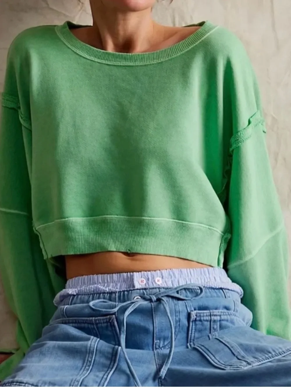 Free People We The Free Cropped Camden Sweatshirt in Meadow Size XL